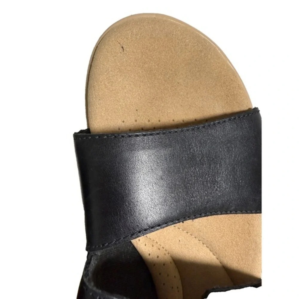 Clarks‎ Wedge Sandals Womens 10M Pre-Owned Slingback Black Leather Ergonomic